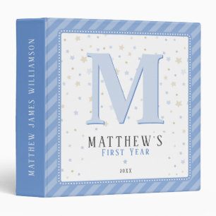 Monogram Baby's First Year Memory Album Blue White Binder
