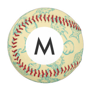Monogram Background with shells. Hand drawn Baseball