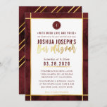 MONOGRAM BAR MITZVAH dark red watercolor gold Invitation<br><div class="desc">by kat massard >>> kat@simplysweetPAPERIE.com <<< A trendy invitation design for your child's BAR MITZVAH Setup as a template it is simple for you to add your own details, or hit the customise button and you can add or change text, fonts, sizes etc TIP :: 1. To change/move graphics /...</div>