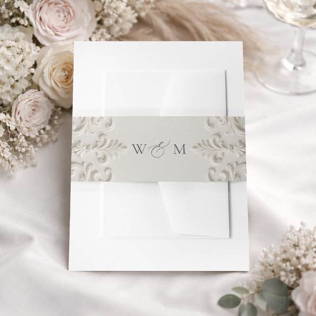 Monogram Baroque Cream Wedding Invitation  Belly Band (Monogram Baroque Cream Wedding Invitation Belly Band)