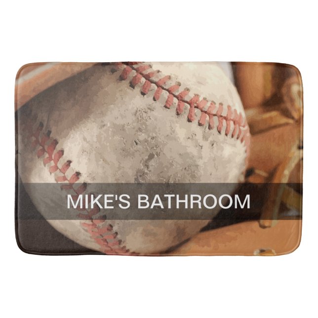 Monogram Baseball Theme Bath Mat (Front)