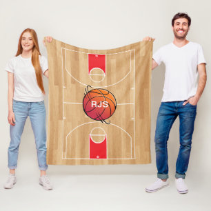 Monogram Basketball on basketball court Fleece Blanket