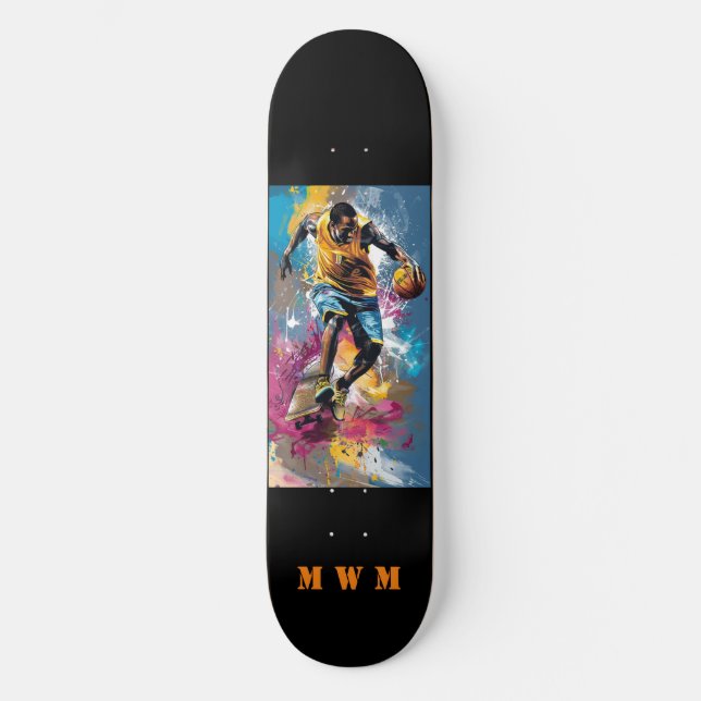 Monogram Basketball Unique Design Skateboard (Front)