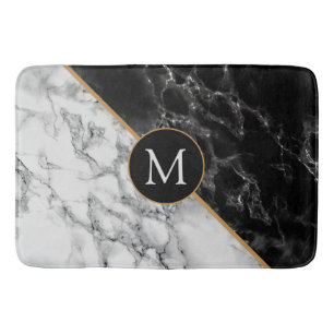 Monogram Bath Mat with Black and White Marble