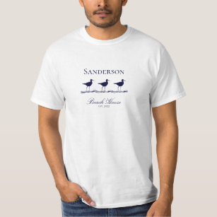 Monogram Beach house navy blue Sandpipers  T-Shirt
