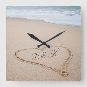Monogram   Beach Love I Square Wall Clock