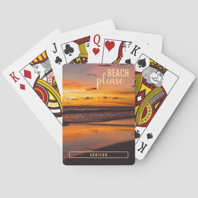 Monogram Beach Please Tropical Orange Sunset Playing Cards (Back)