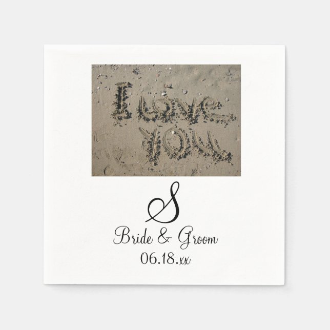 Monogram Beach Wedding Bride Groom Names Date Napk Napkin (Front)