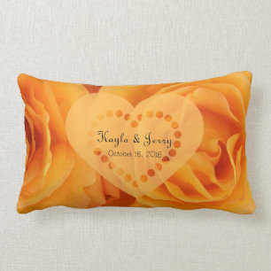Monogram Beautiful Orange Hybrid Tea Roses Heart Lumbar Pillow