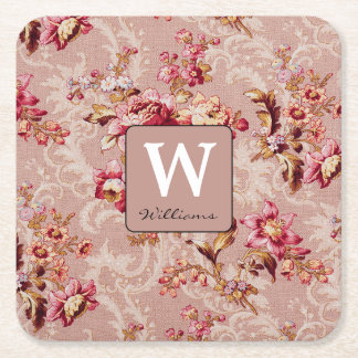 Monogram beautiful pattern Trendy retro  Square Paper Coaster