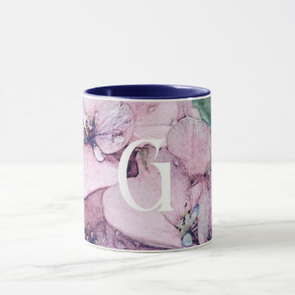 Monogram Beautiful Pink Watercolor Flower Mug