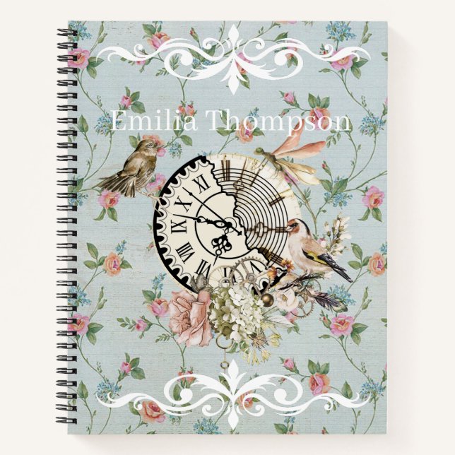 Monogram Beautiful rustic vintage floral pattern Notebook (Front)
