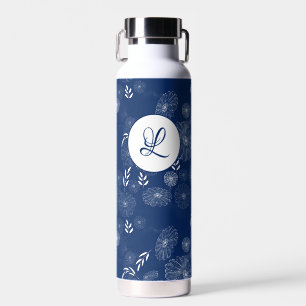 Monogram Beautiful Wild Flower Doodles Pattern Water Bottle