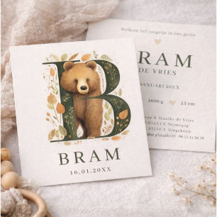 Monogram Beer Green Forest Animal Boy Birth Card