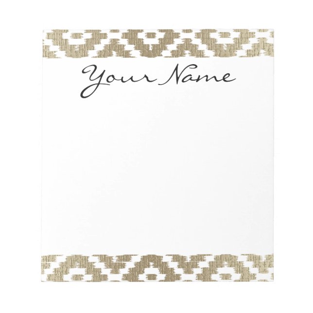 Monogram Beige Aztec Tribal Ikat Diamond Pattern Notepad (Front)