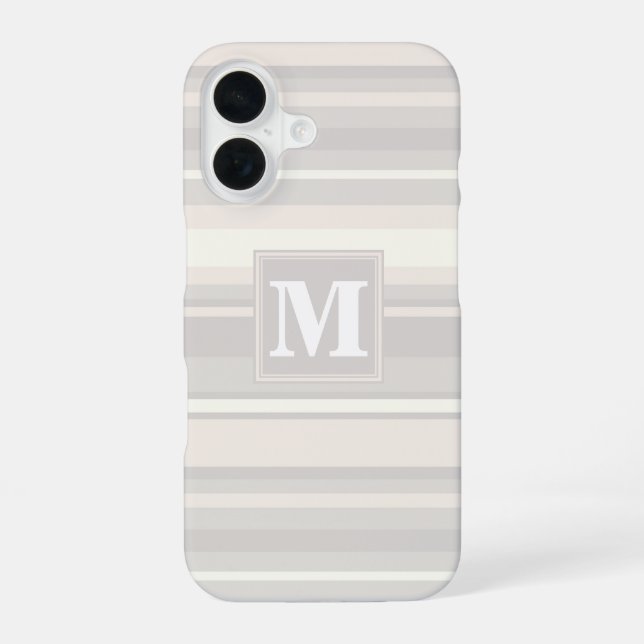 Monogram beige stripes  iPhone 16 case (Back)