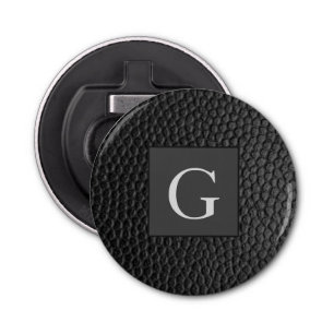 Monogram Best Man Groomsman Black Leather Print Bottle Opener