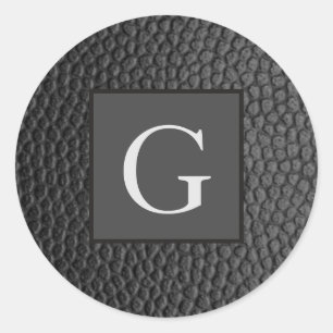 Monogram Best Man Groomsman Black Leather Print Classic Round Sticker