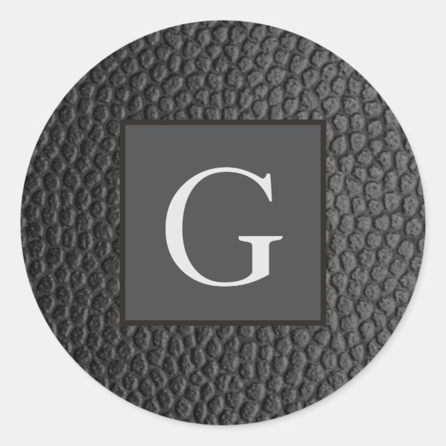 Monogram Best Man Groomsman Black Leather Print Classic Round Sticker (Front)