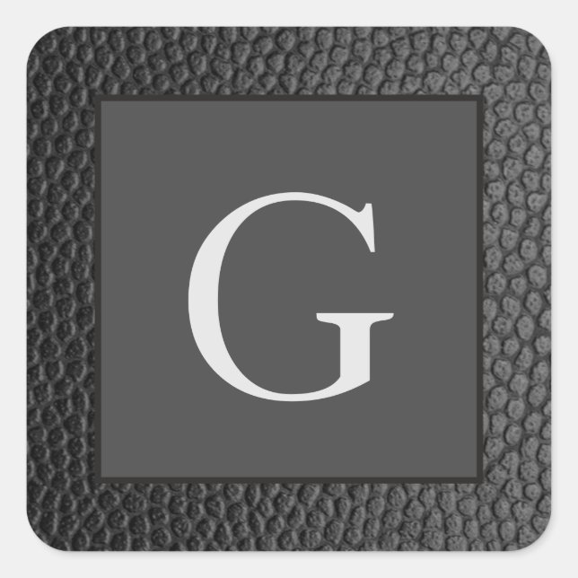 Monogram Best Man Groomsman Black Leather Print Square Sticker (Front)