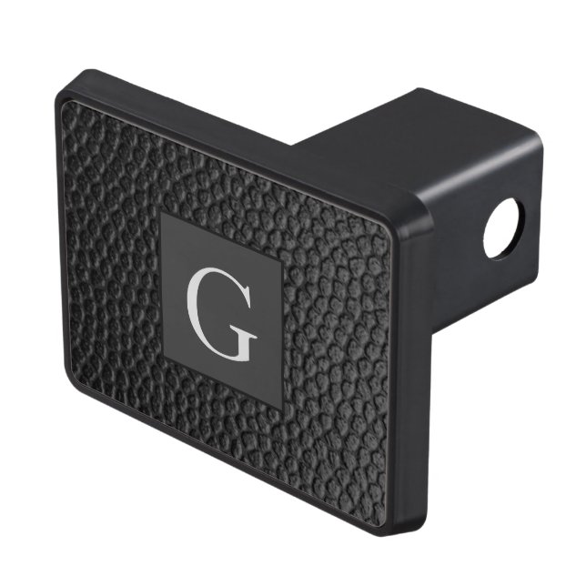 Monogram Best Man Groomsman Black Leather Print Trailer Hitch Cover (Top Right)