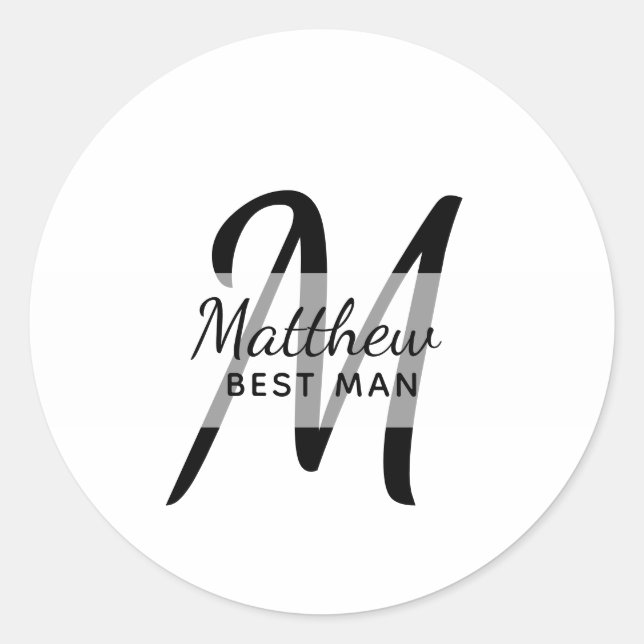 Monogram BEST MAN Groomsmen Groomsman Add Name Classic Round Sticker (Front)