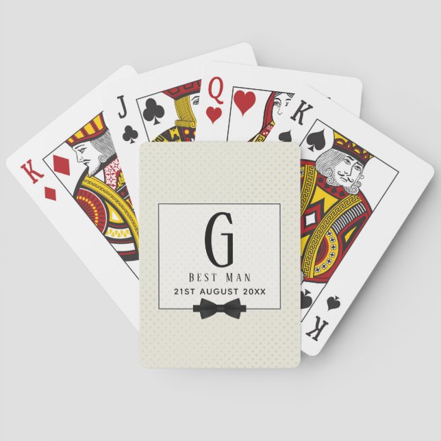Monogram BEST MAN Groomsmen Groomsman Fleurdelis Playing Cards (Back)