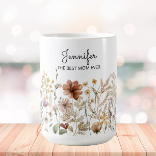 Monogram Best Mom Watercolor Wildflower Floral  Coffee Mug