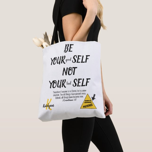 Monogram Bible Verse Be Yourself 2 Cor 5:17 Tote Bag (Close Up)