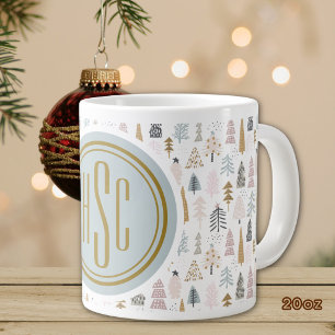 Monogram, Big 20oz. Rustic Winter Trees Large Coffee Mug
