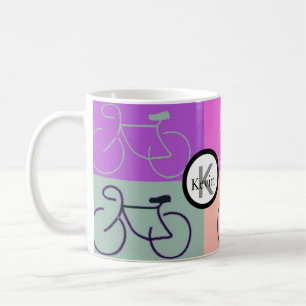 Monogram Bike Squares Purple, Peach and Green Coffee Mug