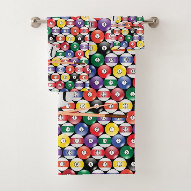 Monogram Billiard Pool Ball Design Bath Towel Set (Insitu)
