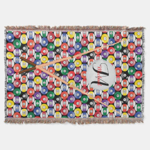 Monogram 🎱 Billiards Ball Pattern Throw Blanket