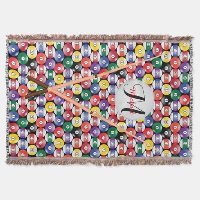 Monogram 🎱 Billiards Ball Pattern Throw Blanket (Front)