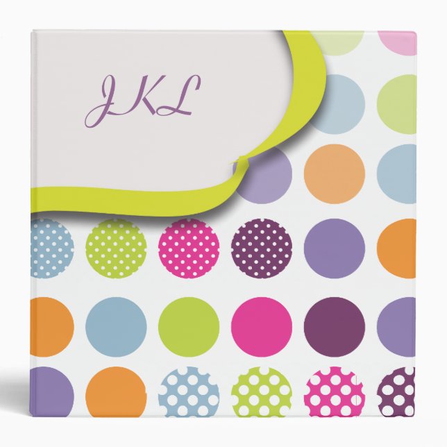 Monogram binders, colourful polka dots binder (Front)