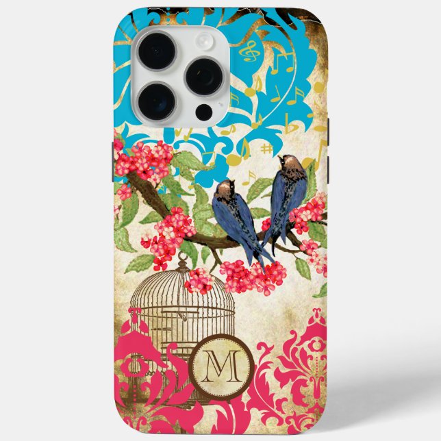 Monogram Birdcage Bird Damask Case-Mate iPhone Case (Back)