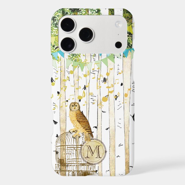 Monogram Birdcage Vintage Owl Birch Tree iPhone (Back)