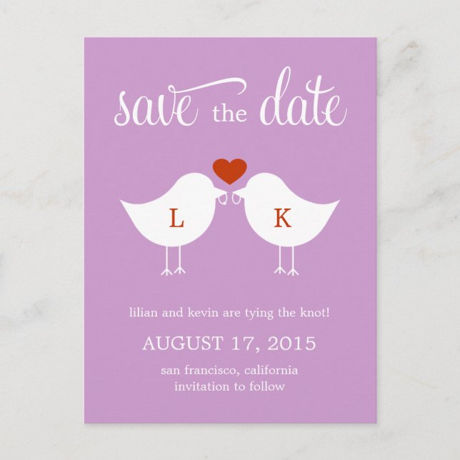 Monogram Birds Save The Date Card (Front)