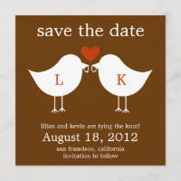 Monogram Birds Save The Date Card - Chocolate