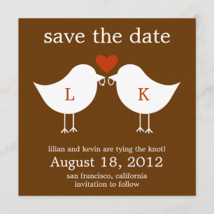 Monogram Birds Save The Date Card - Chocolate