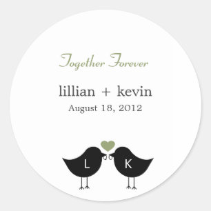 Monogram Birds Wedding Favour Sticker - Sage