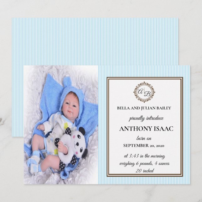 Monogram Birth Announcement (Front/Back)