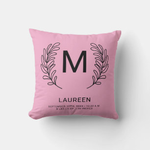 Monogram Birth Stats Newborn Baby  Throw Pillow