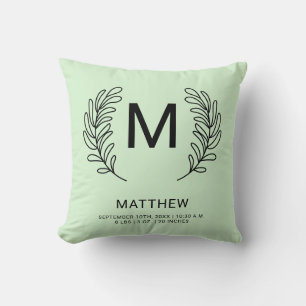 Monogram Birth Stats Newborn Baby Throw Pillow