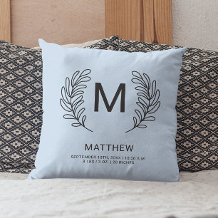 Monogram Birth Stats Newborn Baby Throw Pillow