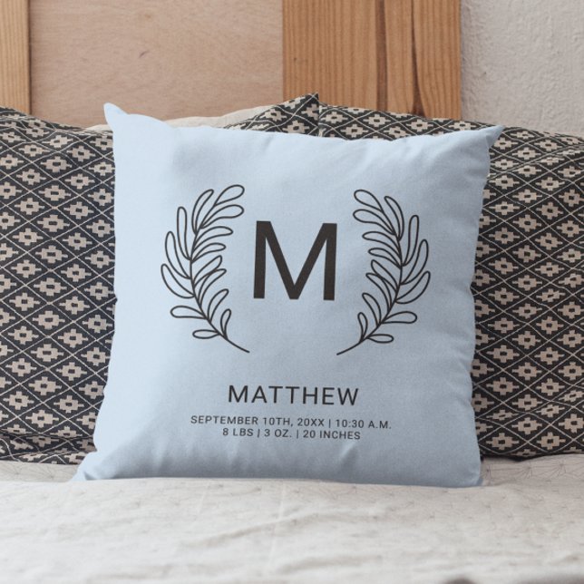 Monogram Birth Stats Newborn Baby  Throw Pillow (Creator Uploaded)