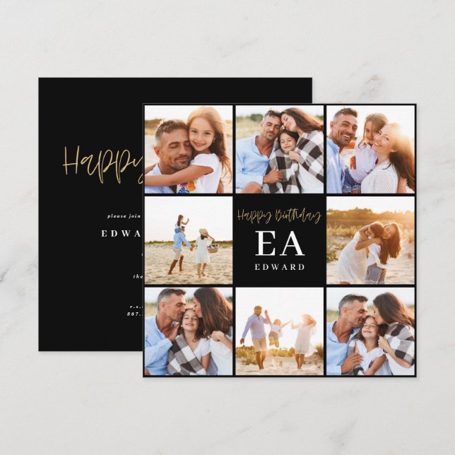 monogram birthday black and gold multi photo  (Front/Back)