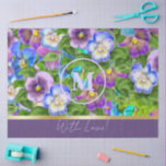 Monogram Birthday Pansy Violet Flowers Watercolor Tissue Paper<br><div class="desc">Monogram Happy Birthday Pansy Violet Flowers Watercolor Decoration. Happy Birthday! Beautiful Design with Pansy Violet Flowers, Floral Stylish Design, Viola Tricolor Pansy Watercolor Illustration pattern purple and green leaves floral pattern, Wishes text "With Love! Text template. Personalize them by adding your wishes text and Names. Crafts & Party Supplies >...</div>