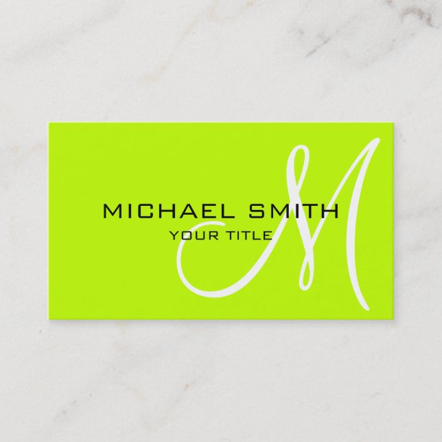 Monogram Bitter lime colour background Business Card (Front)