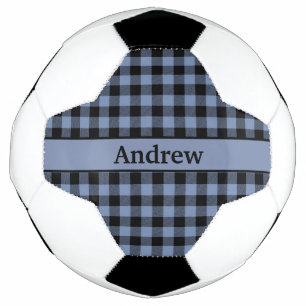 Monogram Black and Blue Plaid, Buffalo Plaid  Soccer Ball